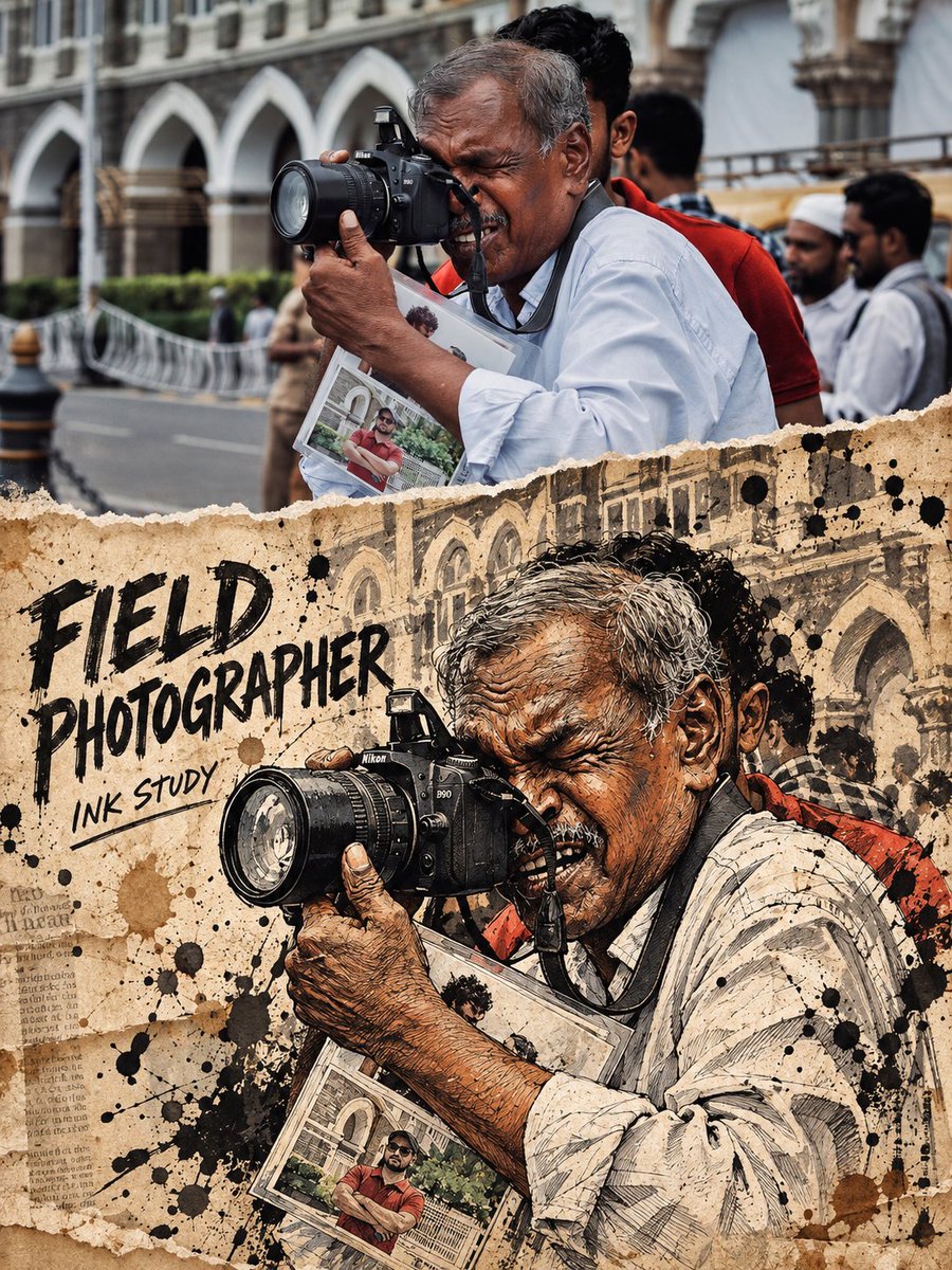 制作一张左右或上下对比的人物肖像转绘图,风格统一命名为【INK-SPLATTER PORTRAIT CARICATURE|飞墨怪诞肖像风】。适…, 图片 1