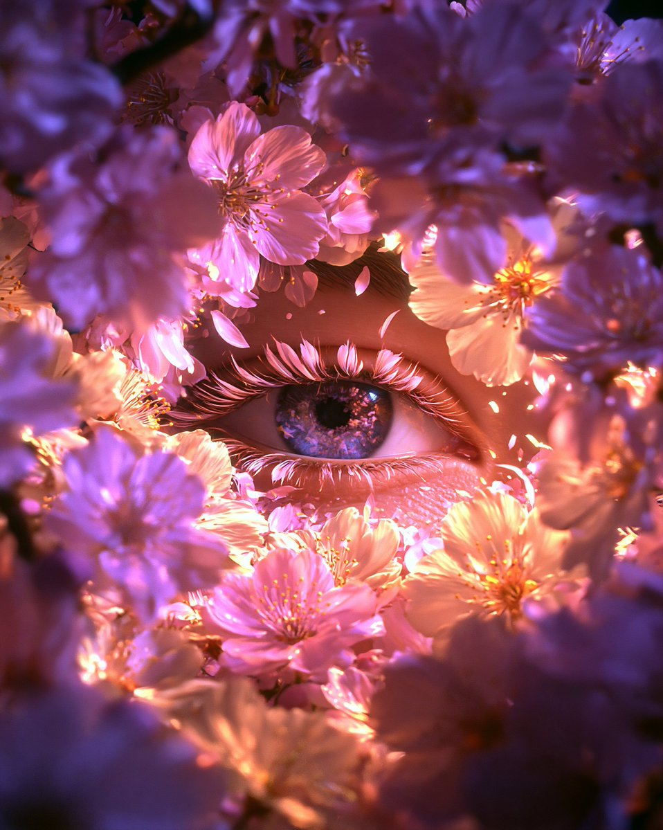 A close-up, surrealist composition features a human eye as the central element,…
