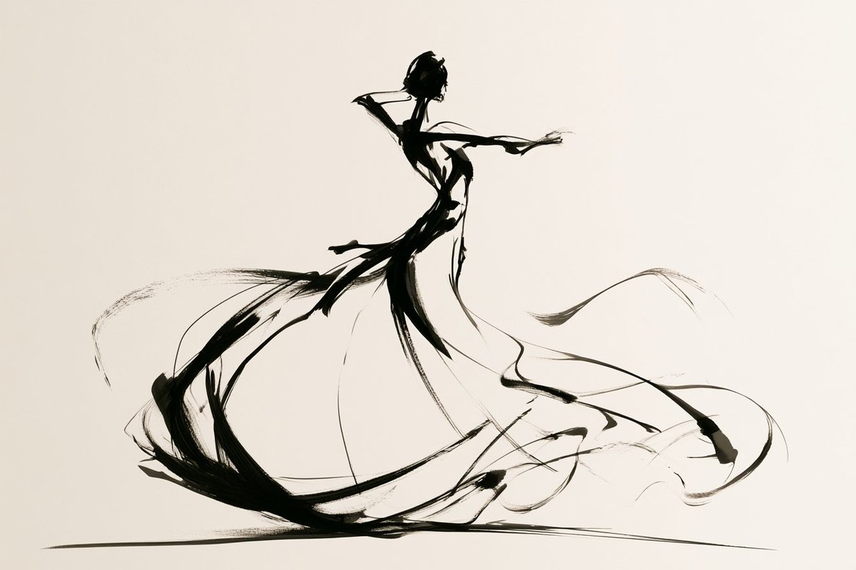 Minimalist painted outline of a [subject], expressive flowing black brush lines…