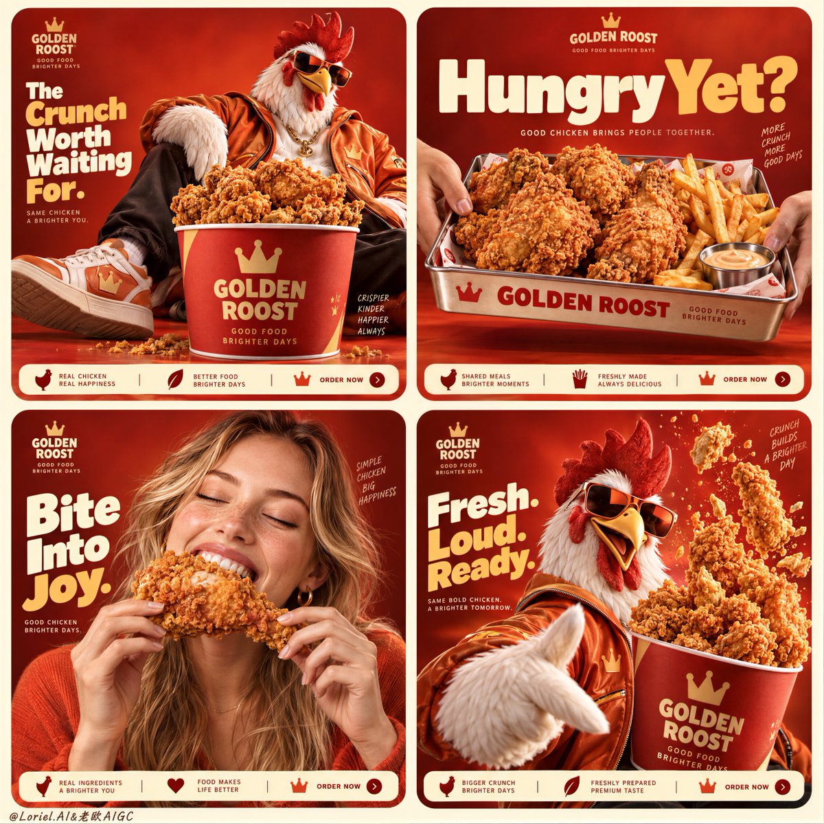 A four-panel food campaign feels cohesive when the brand system repeats—not whe…