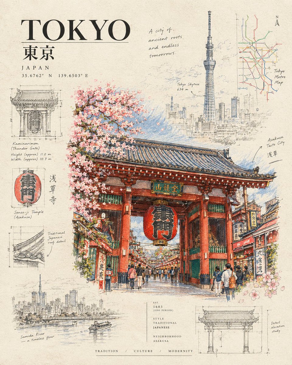 Create a highly detailed “Architectural Passport” travel poster for [CITY / LAN…