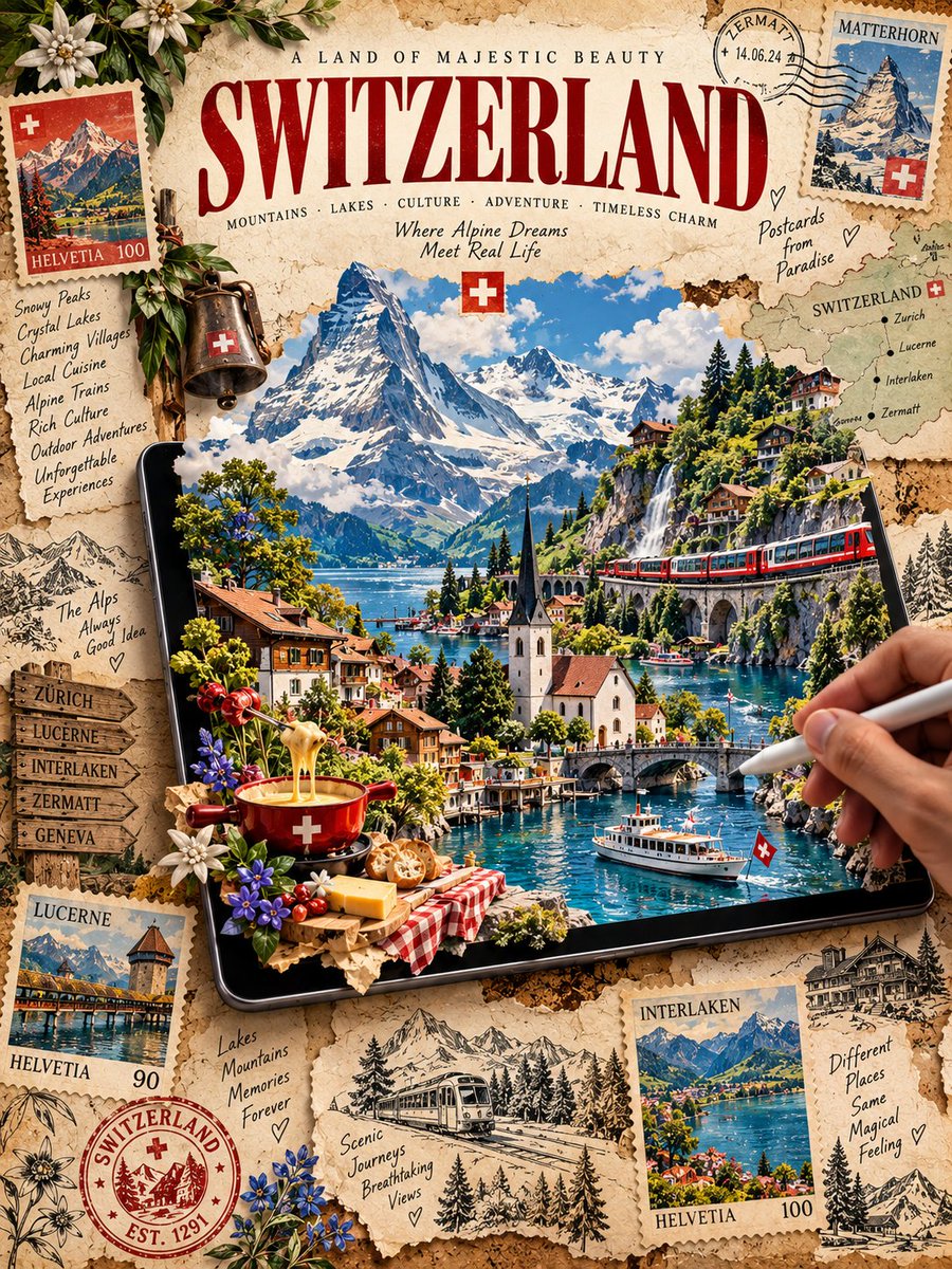 A premium vintage travel poster featuring [Country/City Name] with a large tabl…
