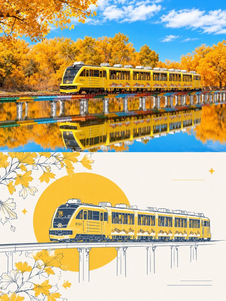 Create a two-panel travel poster inspired by the reference images. Top panel: a…