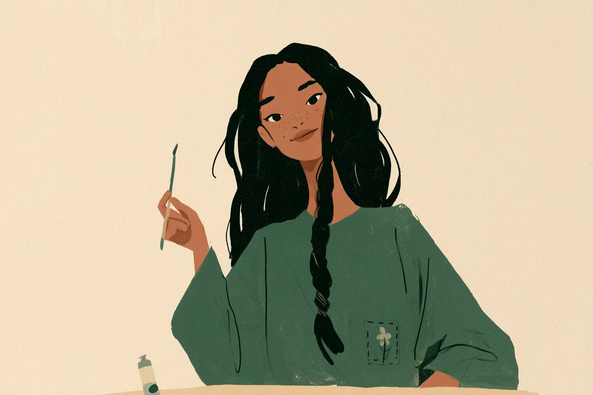一幅极简主义插画，以柔和的米色为背景，描绘一位[subject]，[hair description]，[facial details]若隐若…, 图片 2