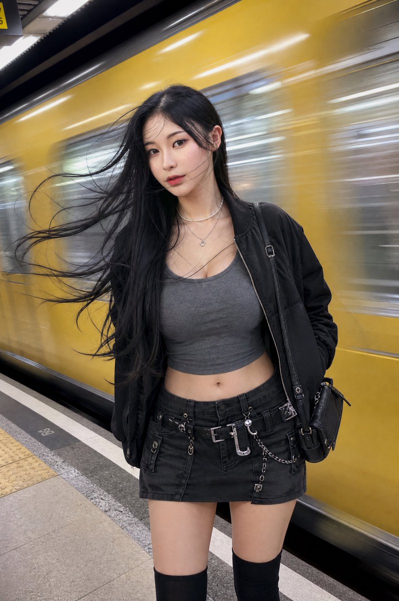 风中的地铁站台，一位美丽的女性身穿都市风格装扮。, 图片 3