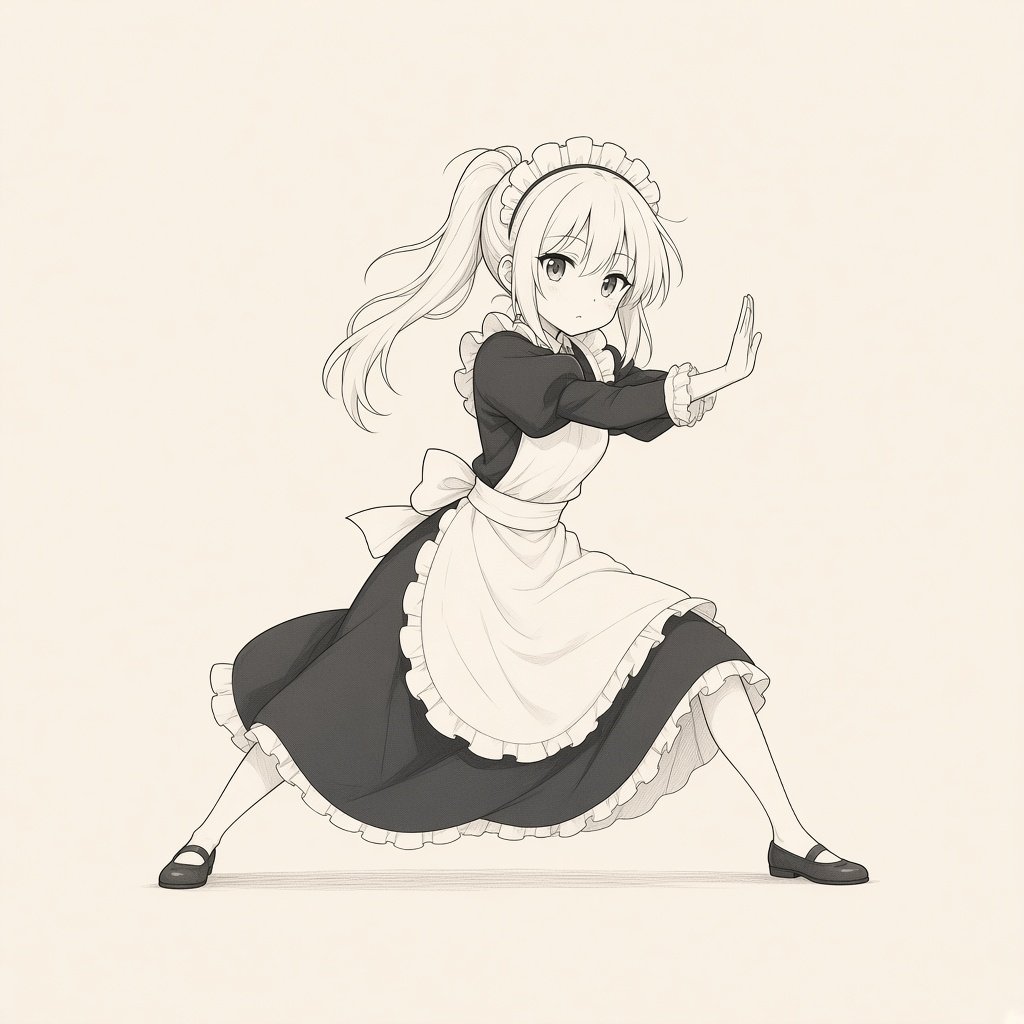 A maid in Kyoto Animation / Miss Kobayashi's Dragon Maid illustration style. So…