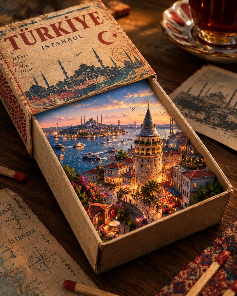 A tiny world of a famous city contained inside an old vintage matchbox — cinema…