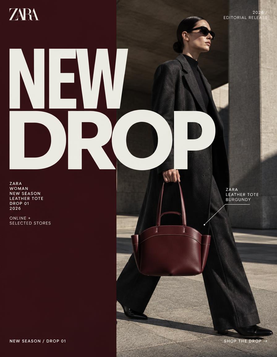 ZARA — TOTE BAG MERCH DROP “THE EVERYDAY ICON” Act as a Senior Brand Art Direct…
