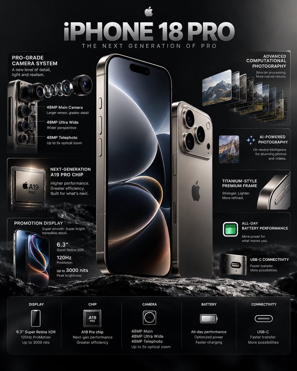 Create a premium, photorealistic 4K technology infographic showcasing the iPhon…