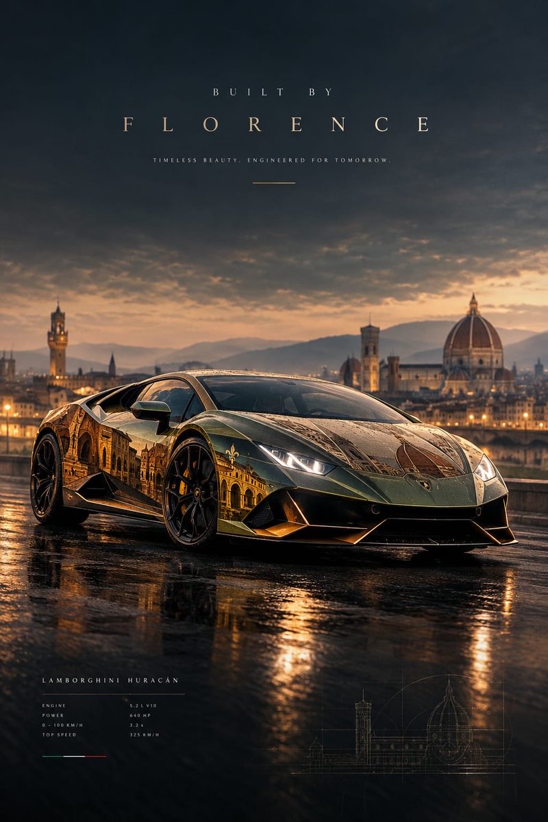创建一张高端电影感汽车海报,主角车型为 [CAR MODEL],设计理念为让这辆车仿佛诞生于 [CITY/COUNTRY] 的视觉气质之中。车…, 图片 2