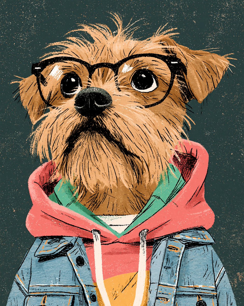 A close-up, head-and-shoulders portrait of a scruffy terrier mix dog wearing gl…