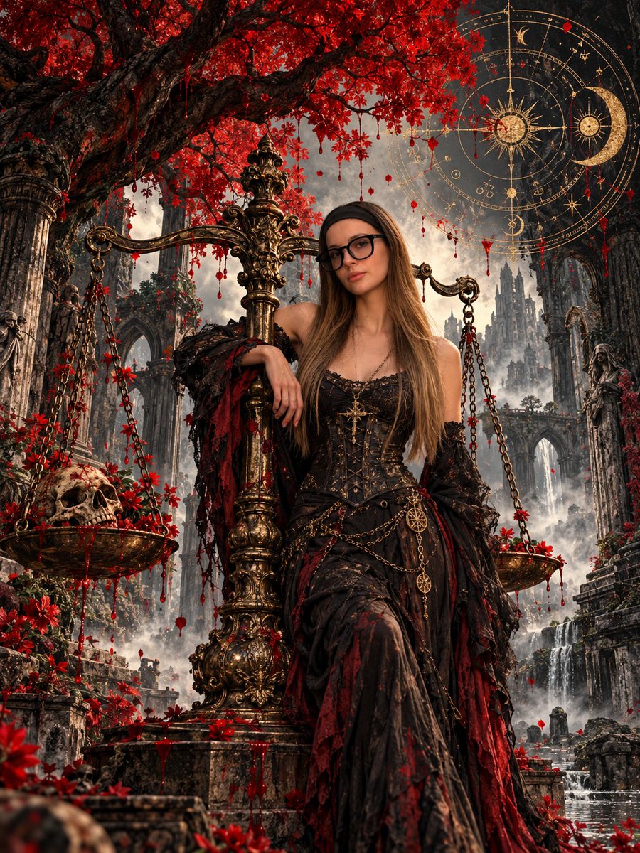 ⤵️ Dark fantasy and medieval gothic style digital illustration. In the center, …