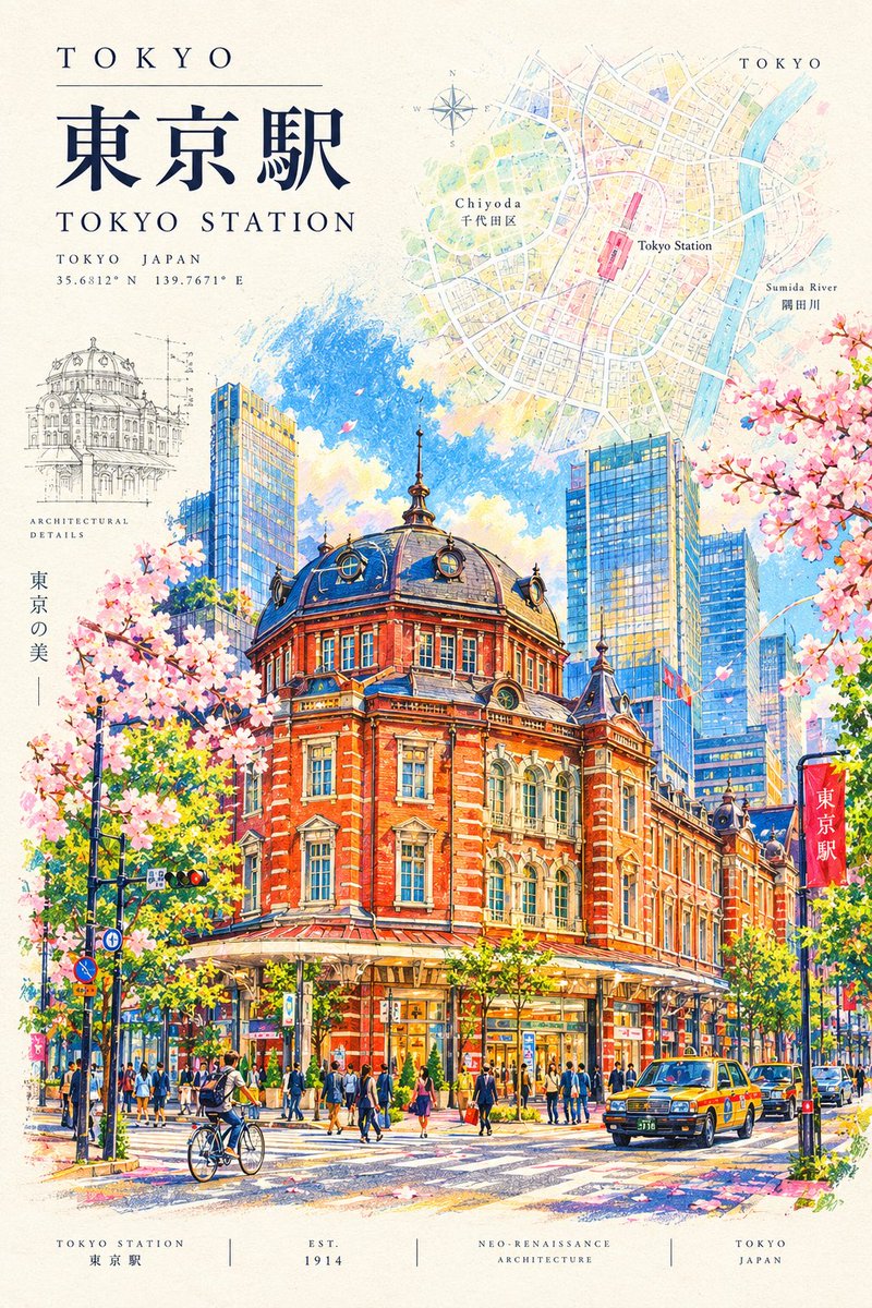 创作一幅惊艳的高端建筑旅行海报，灵感源自复古建筑插画，以 [LANDMARK / CITY]（地标 / 城市）作为主角。, 图片 2
