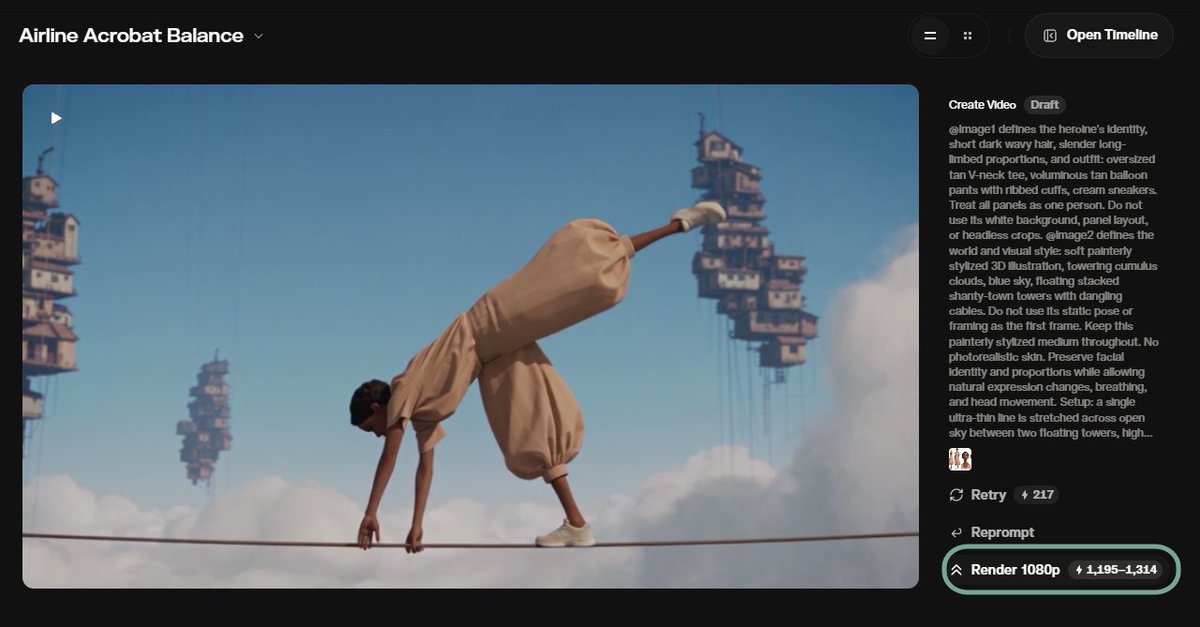 Making process Seedance 2.5 Draft -> 1080P @Image 1 defines the heroine's ident…