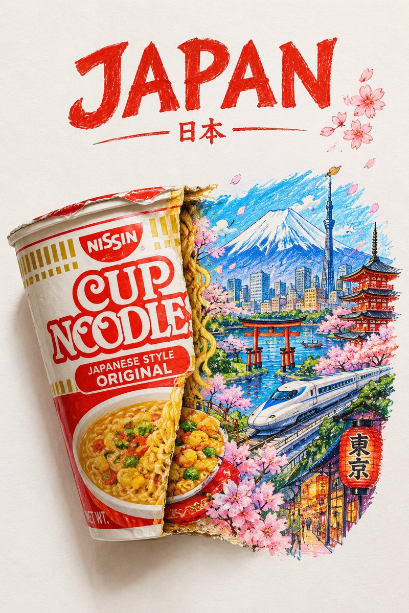 A striking top-down art photograph of a famous packaged food/snack from [COUNTR…