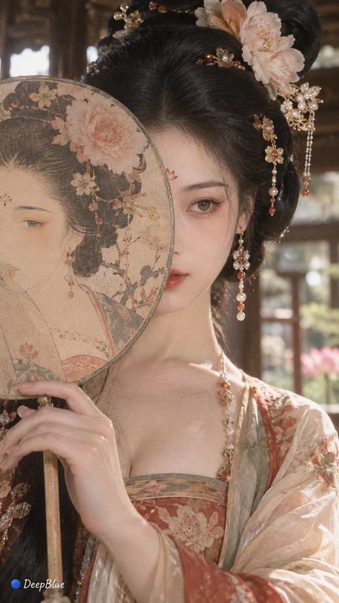 【角色】 × 宋式工笔人物扇面 × 真人与扇中自画像对应 × 半脸遮挡 × CCD柔焦 https://t.co/TgZHHpI8DJ, 图片 2