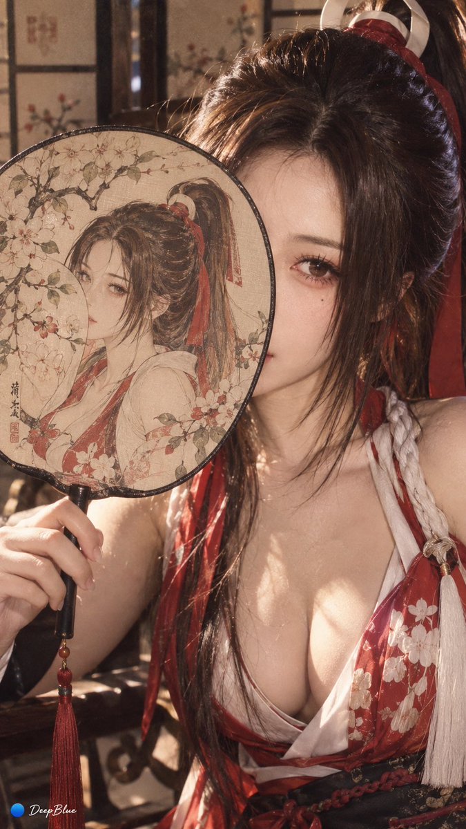 【角色】 × 宋式工笔人物扇面 × 真人与扇中自画像对应 × 半脸遮挡 × CCD柔焦 https://t.co/TgZHHpI8DJ, 图片 3