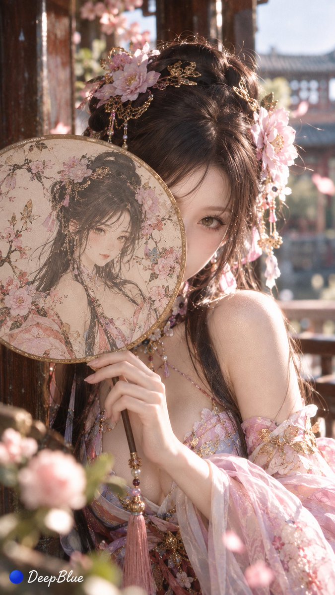 【角色】 × 宋式工笔人物扇面 × 真人与扇中自画像对应 × 半脸遮挡 × CCD柔焦 https://t.co/TgZHHpI8DJ, 图片 4