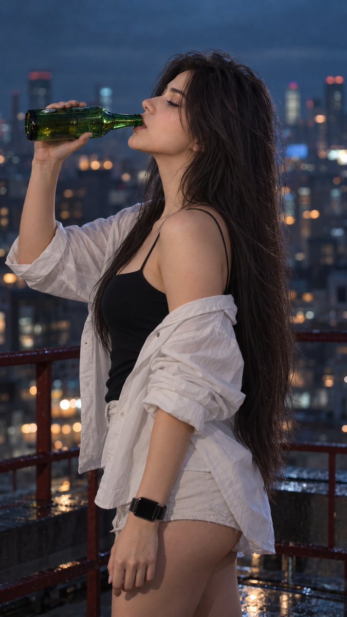 Hyper-realistic IMAX-level Netflix-style moody cinematic rooftop night portrait…