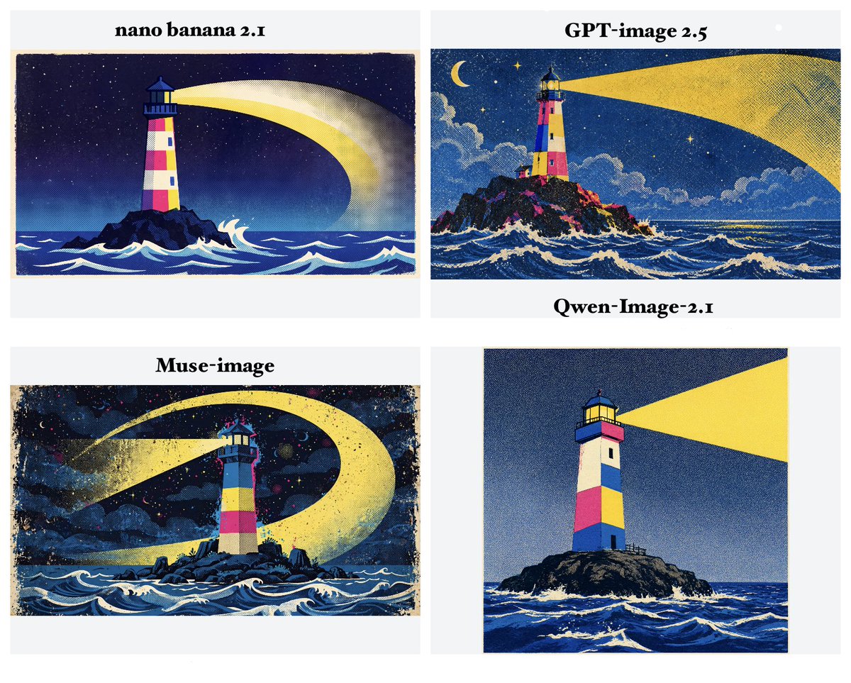 A spectacular vintage screen-print illustration of a tall colorful lighthouse s…