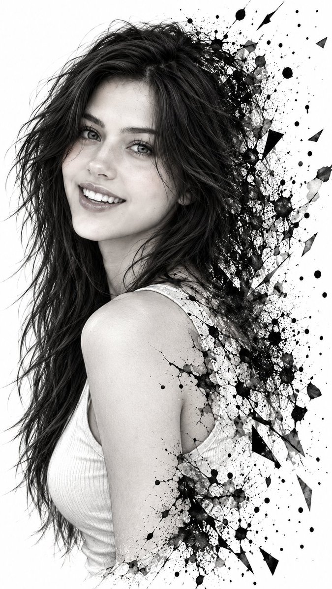 Hyper-realistic IMAX-level Netflix-style monochrome ink-splash fragmentation po…