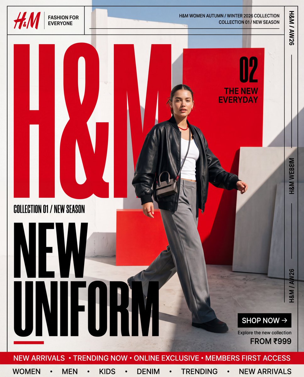 H&M — “NEW UNIFORM” I researched H&M’s current brand/visual system first. The s…