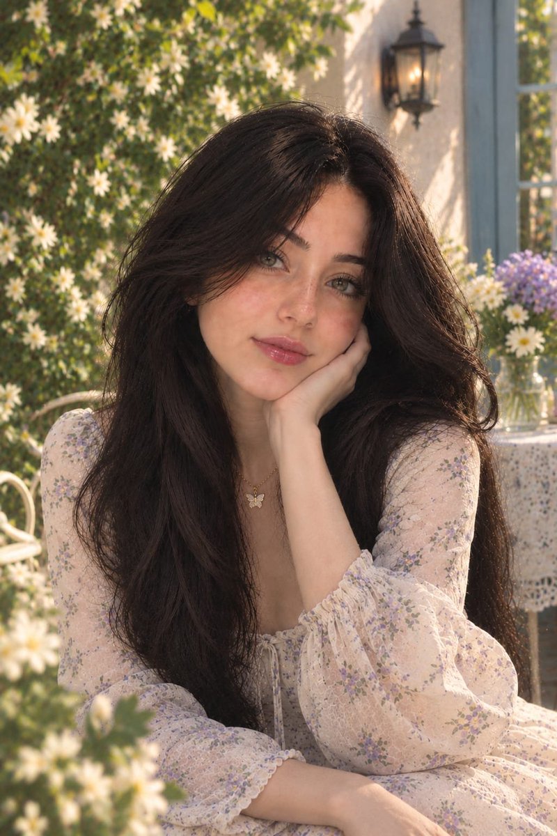 Create a photorealistic portrait of the same girl wearing the exact same cream …