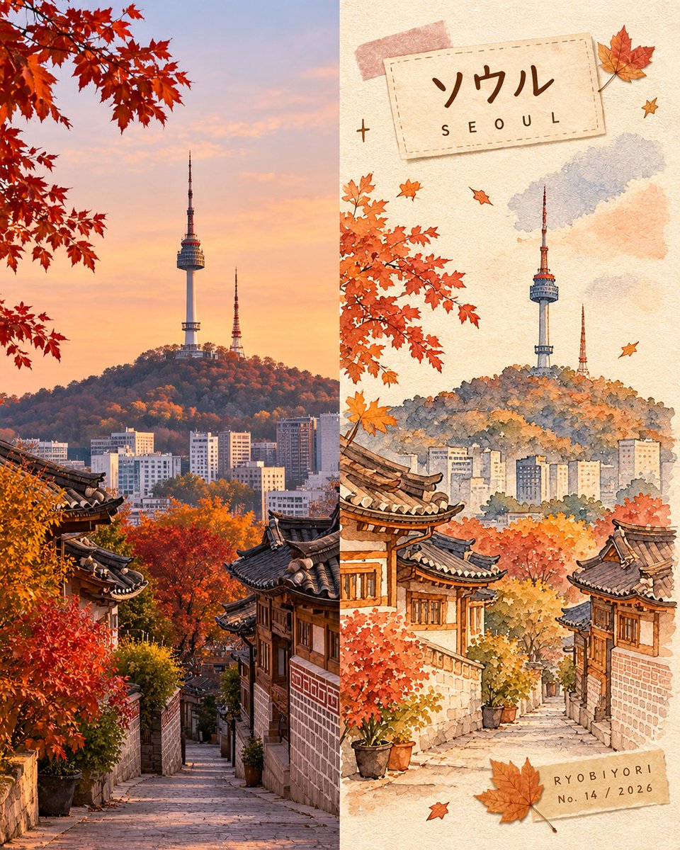 为 [国家 / 城市 / 地点 / 主题] 创作一张高级的 4:5 竖版秋季旅行手账风格艺术作品。, 图片 3