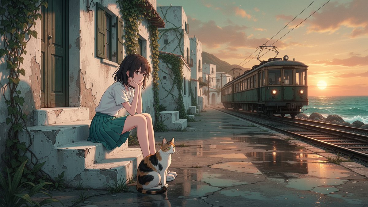 Ultra-detailed cinematic semi-photorealistic anime illustration, melancholic ye…