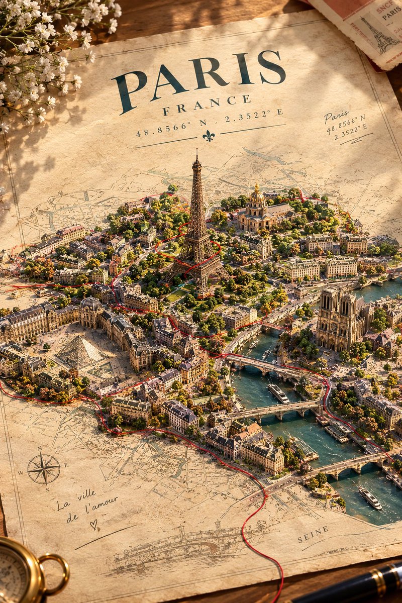 A real city appears to be physically breaking free from an old paper map, with …