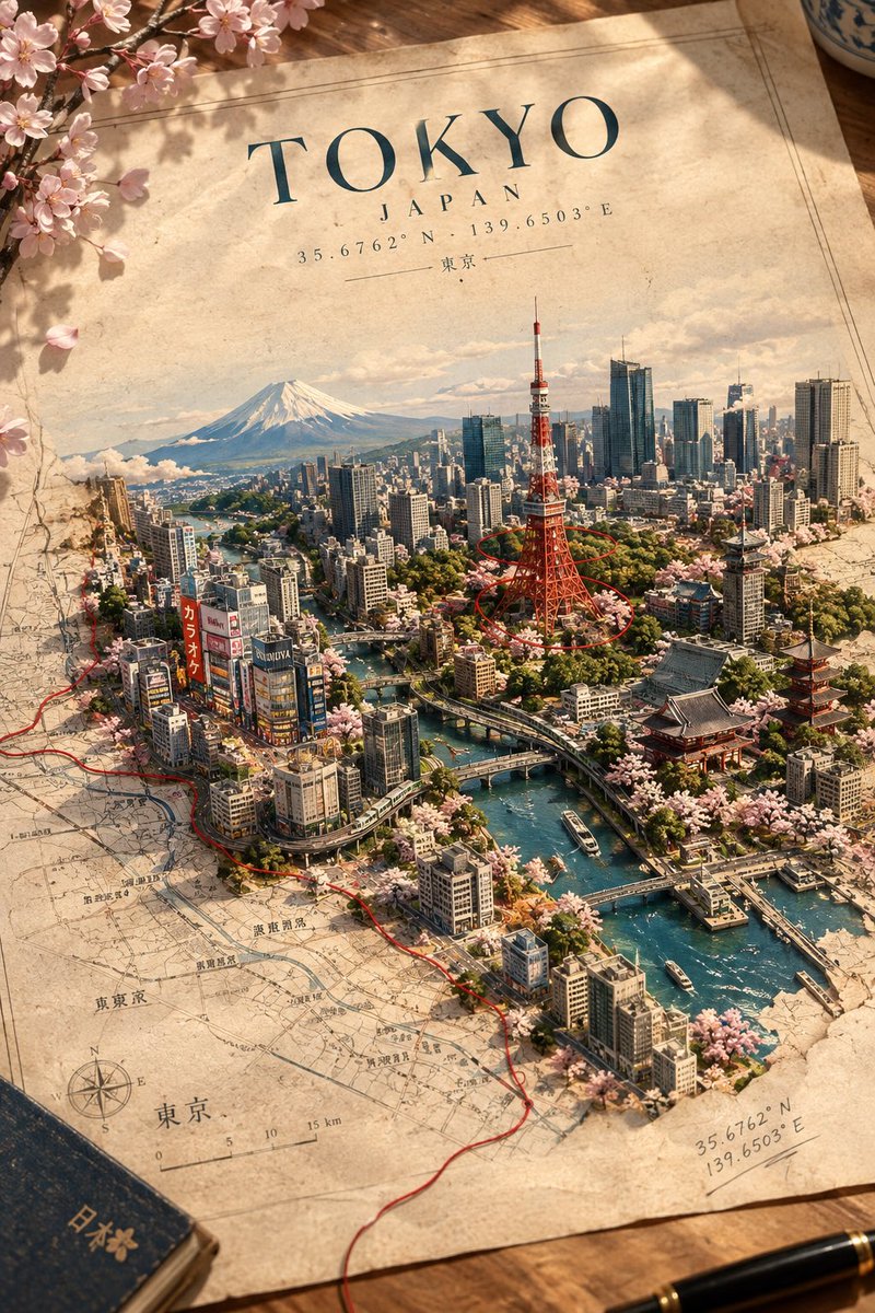 一座真实的城市似乎正从一张古老的纸质地图中挣脱而出,它的真实街道、建筑和著名地标从印刷的地理版图中升起,步入现实世界。, 图片 2
