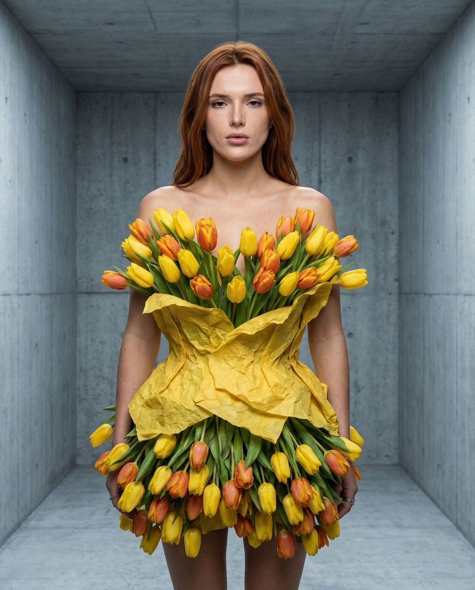 { "vibe_title_en": "Botanical Apathy", "master_prompt": "A surreal, high-fashio…