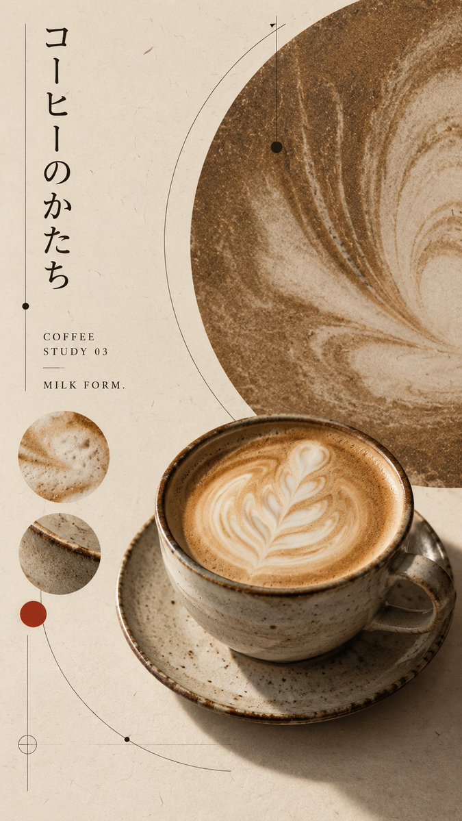 请创作 4 张相互独立的「日式编辑咖啡海报」,四张图属于同一个系列,但每张必须拥有不同的主体表现、构图路径和视觉事件,不得只更换颜色或品牌名。, 图片 3