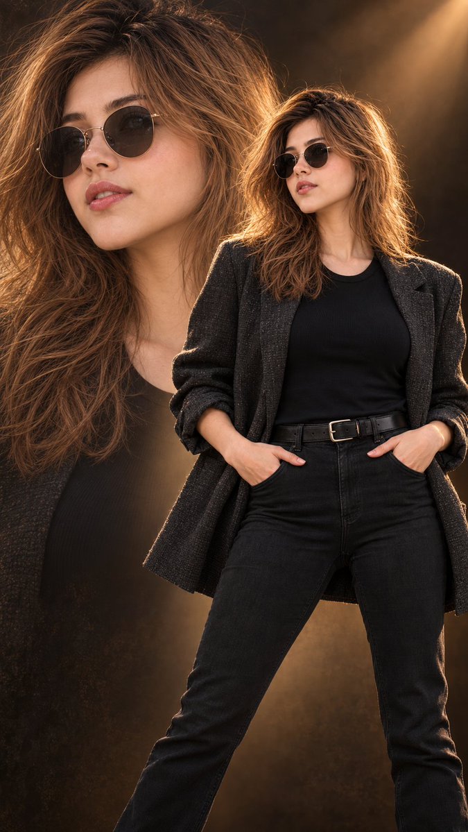 Hyper-realistic IMAX-level Netflix-style cinematic double-exposure fashion port…